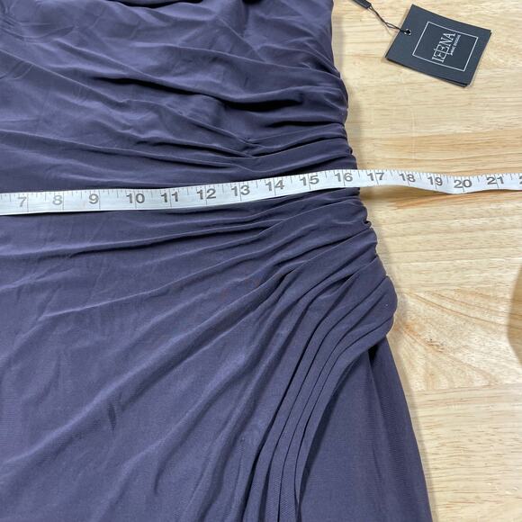 Mac Duggal NWT Foldover Ruched Jersey Off-The-Shoulder Slit Gown Sz 12 Charcoal - Picture 7 of 9